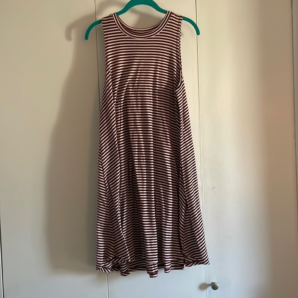 Red and cream striped t-shirt dress